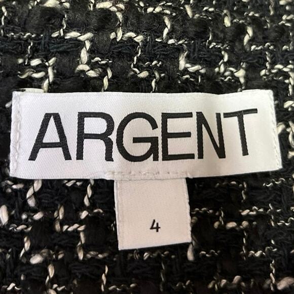 NEW Argent Black Classic Tweed Fringe Button Collar Blazer Coat Jacket Black 4 - Picture 6 of 6